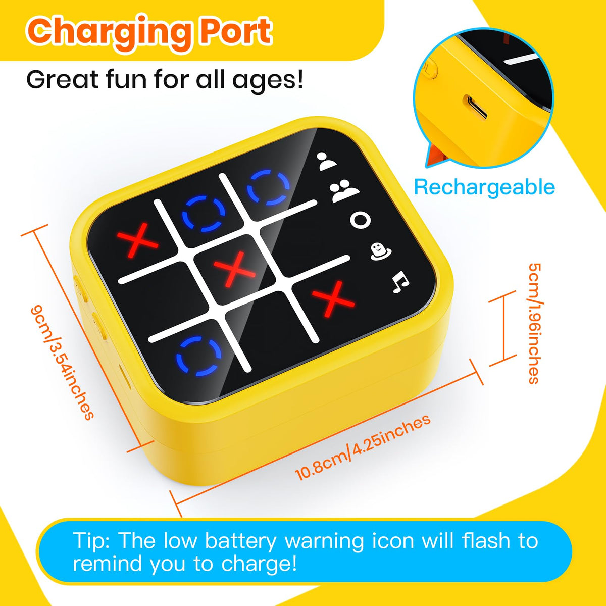 Rechargeable Tic Tac Toe Game Box with 5 Fun Brain and Memory Games, Yellow 🍁 All In One Marketplace Canada