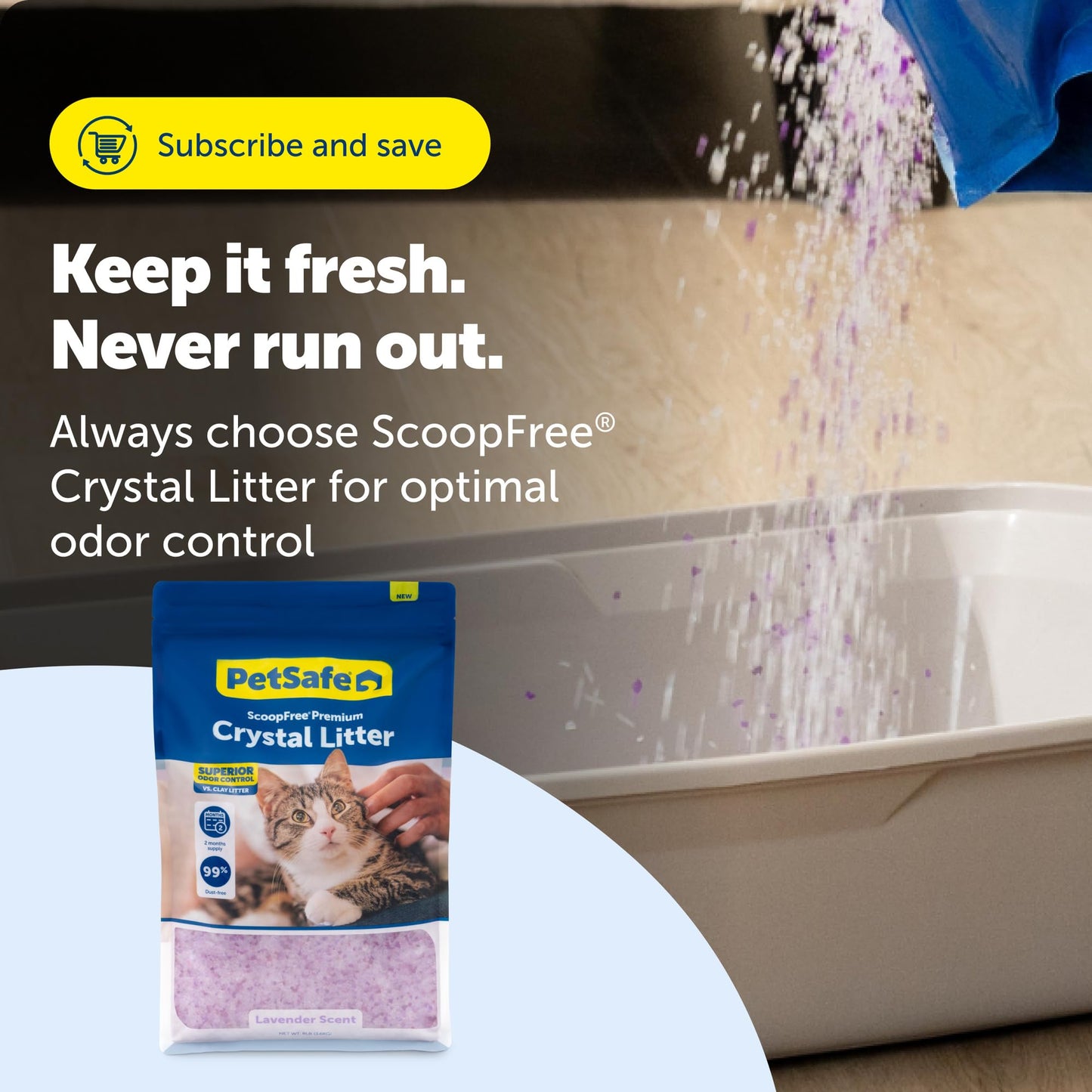 ScoopFree Premium Lavender Scent Crystal Litter, Superior Odor Control, Absorbs 5X Faster, Low Tracking for Less Mess, Lasts up to 2 Months, Lightly Scented (8 lb Bag)