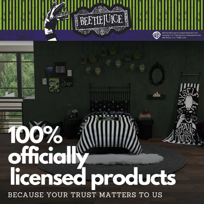 Franco Collectibles Beetlejuice Halloween Striped Bedding 4 Piece Super Soft Comforter and Sheet Set, Twin, (Officially Licensed Product)