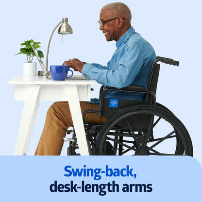 Medline Strong and Sturdy Wheelchair with Desk-Length Arms and Swing-Away Leg Rests for Easy Transfers, 16” Seat (K1166N22S)