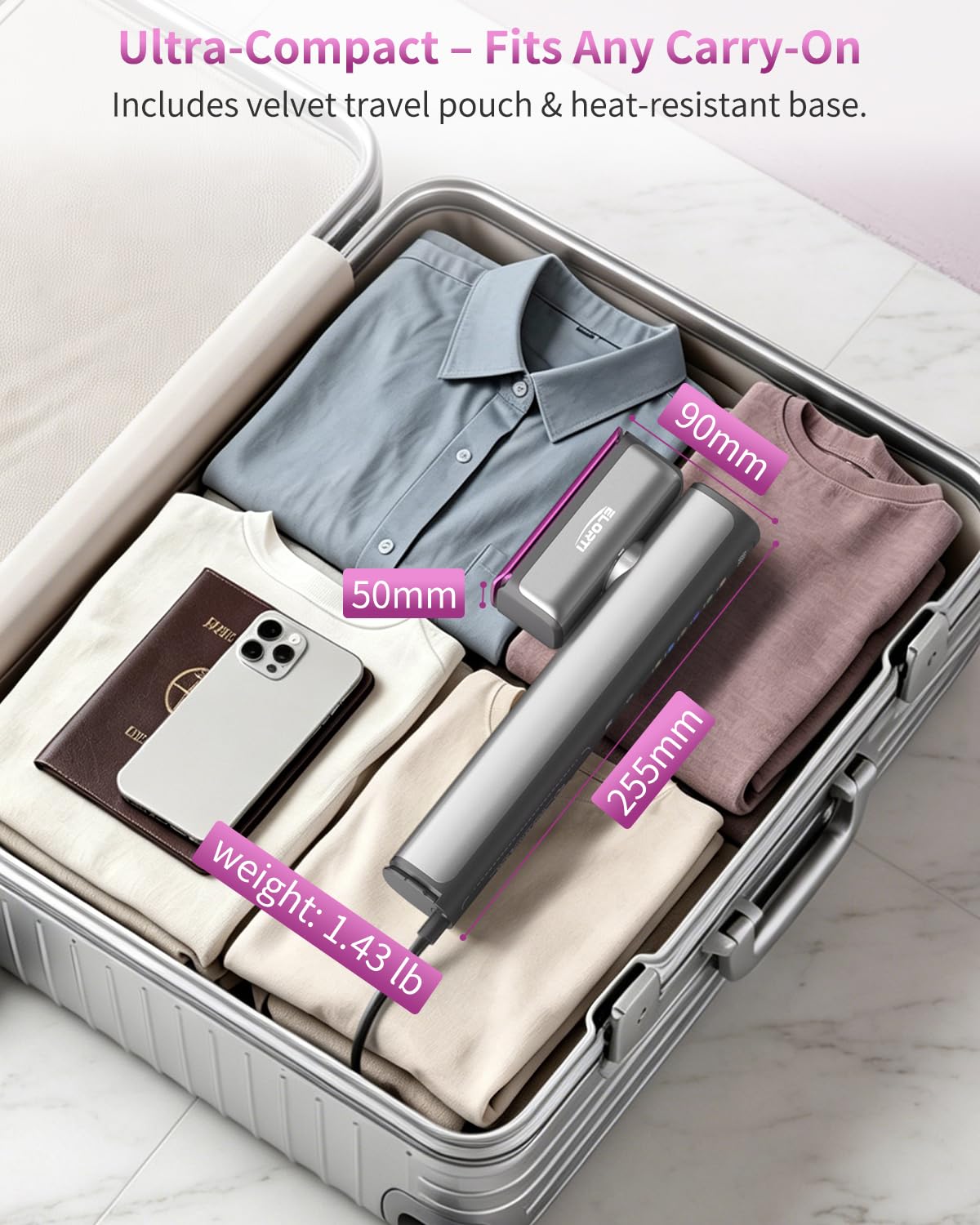 ELORTI Steamer Clothes, 1200W Dual Voltage Portable Travel Clothes Steamer