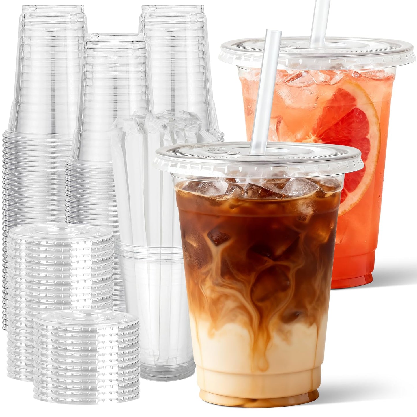 Sipthene 16 oz Clear Plastic Cups with Lids and Straws, 50 Set Disposable Coffee Cups for Iced Coffee, Cold Beverages, Smoothies and to-Go Drinks - Available at All In One Marketplace Canada