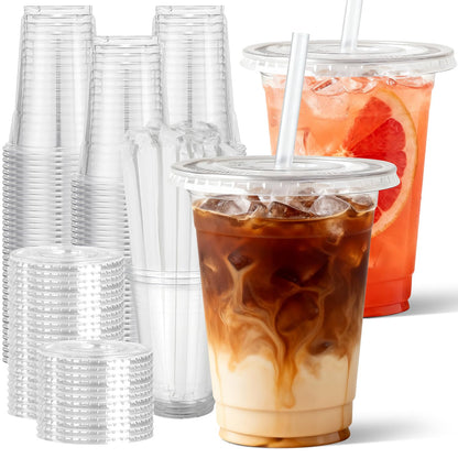 Sipthene 16 oz Clear Plastic Cups with Lids and Straws, 50 Set Disposable Coffee Cups for Iced Coffee, Cold Beverages, Smoothies and to-Go Drinks - Available at All In One Marketplace Canada