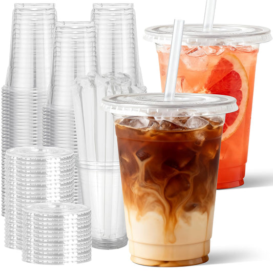 Sipthene 16 oz Clear Plastic Cups with Lids and Straws, 50 Set Disposable Coffee Cups for Iced Coffee, Cold Beverages, Smoothies and to-Go Drinks - Available at All In One Marketplace Canada