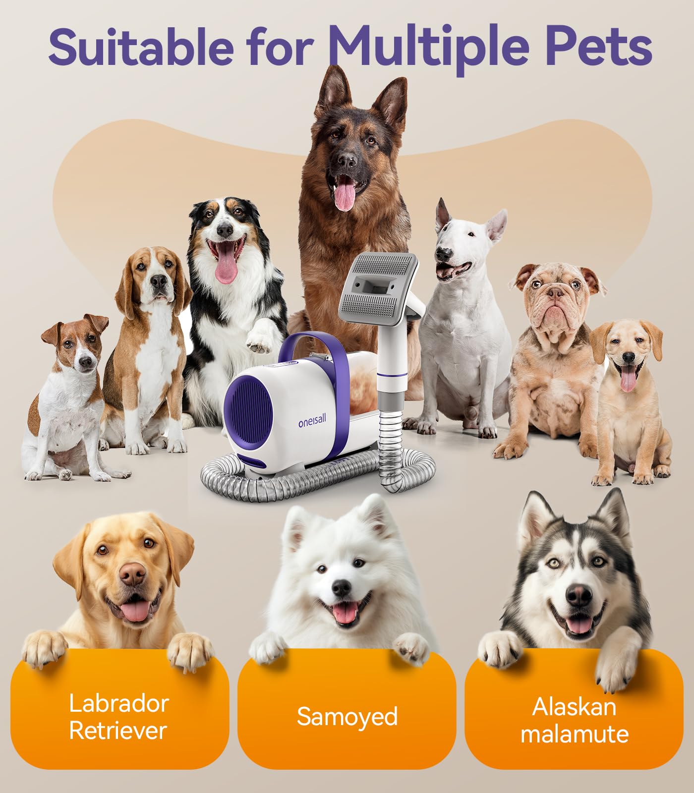 oneisall Dog Grooming Vacuum Kit: 15000Pa Shedding Brush with Grooming Tools, 3 Suction Low Noise, for Pet Thick and Undercoat, 1.5L Dust Cup, Dog Hair Vacuum, Home Cleaning, LM5 - Available at All In One Marketplace Canada