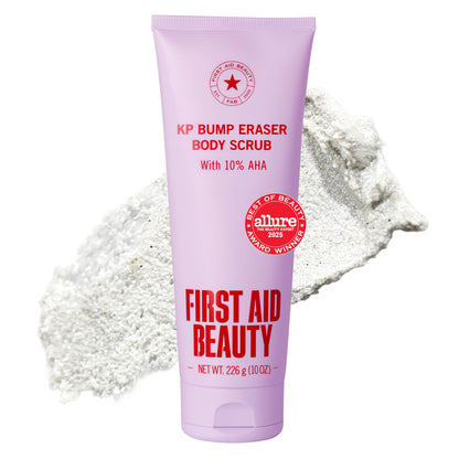 First Aid Beauty KP Bump Eraser Body Scrub, 10% AHA Keratosis Pilaris Exfoliator - Glycolic & Lactic Acid with Pumice, Treatment for Strawberry Legs, Razor Bumps & Rough Bumpy Skin, Safe for Sensitive Skin, 10 oz, Unscented First Aid Beauty