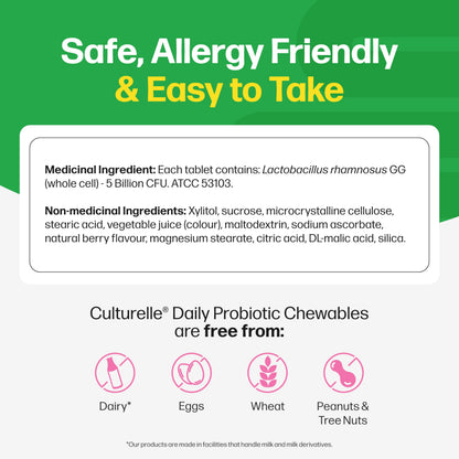 Culturelle Kids Daily Probiotic Chewable for Kids, With 100% Naturally Sourced Lactobacillus GG Strain, Most Clinically Studied Probiotic, Pediatrician Recommended, Berry Flavor, 60 Count Chews 🍁 All In One Marketplace Canada