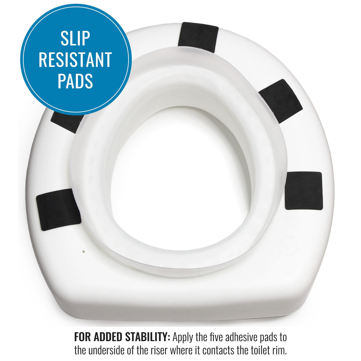 HealthSmart Raised Toilet Seat Riser That Fits Most Standard Bowls for Enhanced Comfort and Elevation with Slip Resistant Pads, 15x15x5, New and Improved,White