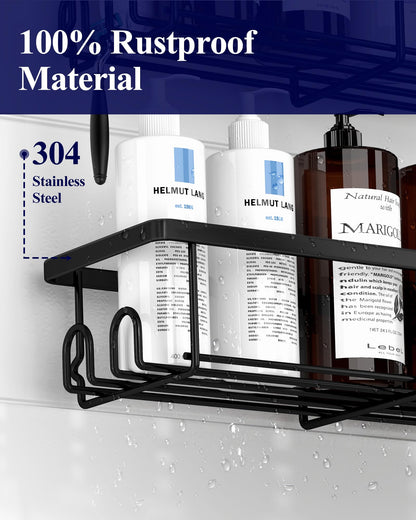 Kitsure Shower Caddy - 2 Pack Rustproof Stainless Steel Shower Organizer, No-Drill & Quick-Dry Shelves with Large Capacity, Durable Rack with 4 Hooks, Large, Black - Available at All In One Marketplace Canada