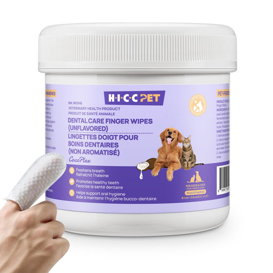 HICC PET Teeth Finger Wipes for Dogs & Cats, Vet-Recommended Teeth Cleaning Wipes, Removes Bad Breath, Plaque & Tartar, Fresh Breath Oral Care, Toothbrush & Toothpaste Alternative, Unscented