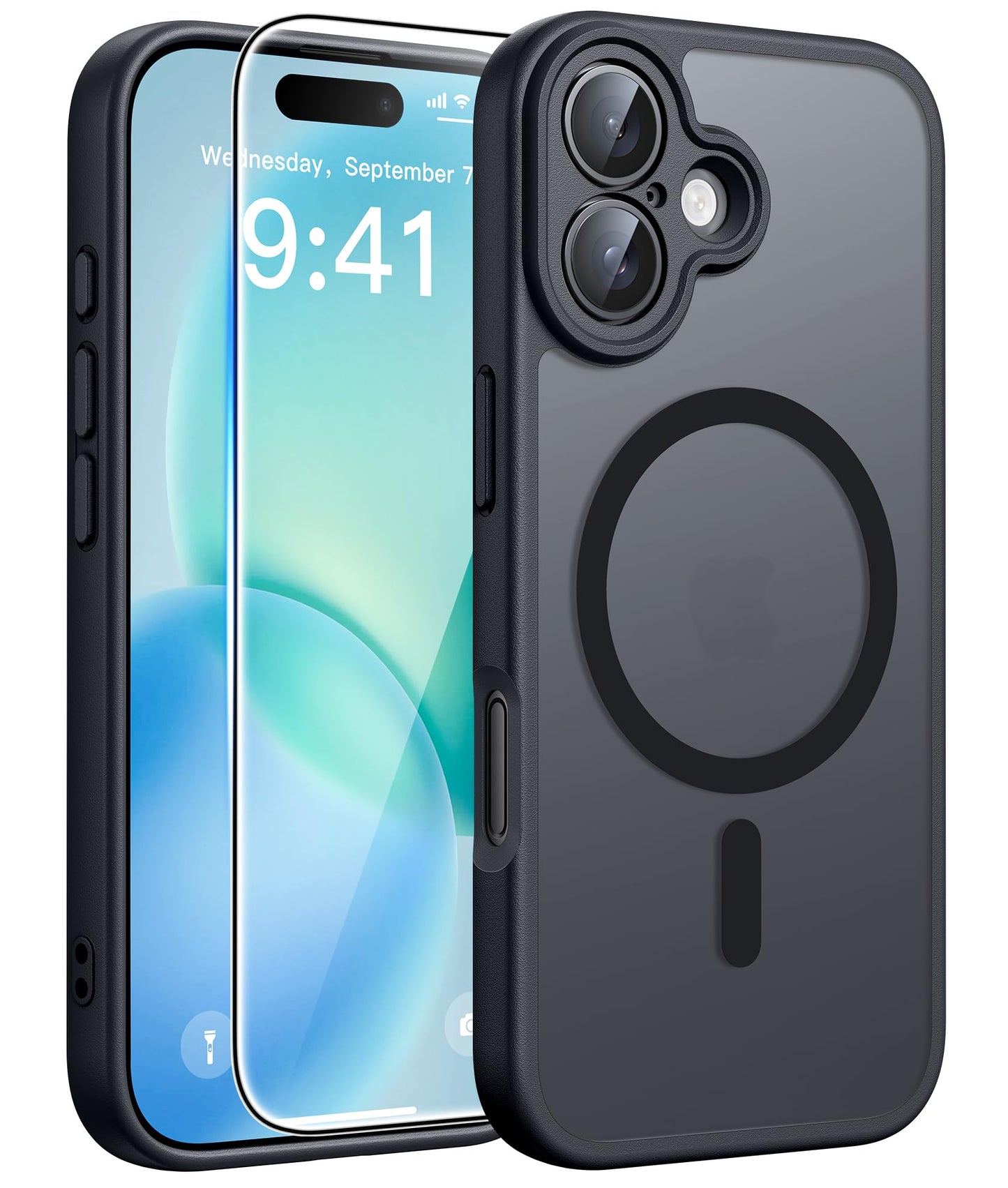 FNTCASE for iPhone 16 Phone Case: Magnetic Translucent Matte [Full Covered Camera Protection] [Screen Protector] Military Grade Shockproof Slim Cover Drop Proof Protective Cases - Black