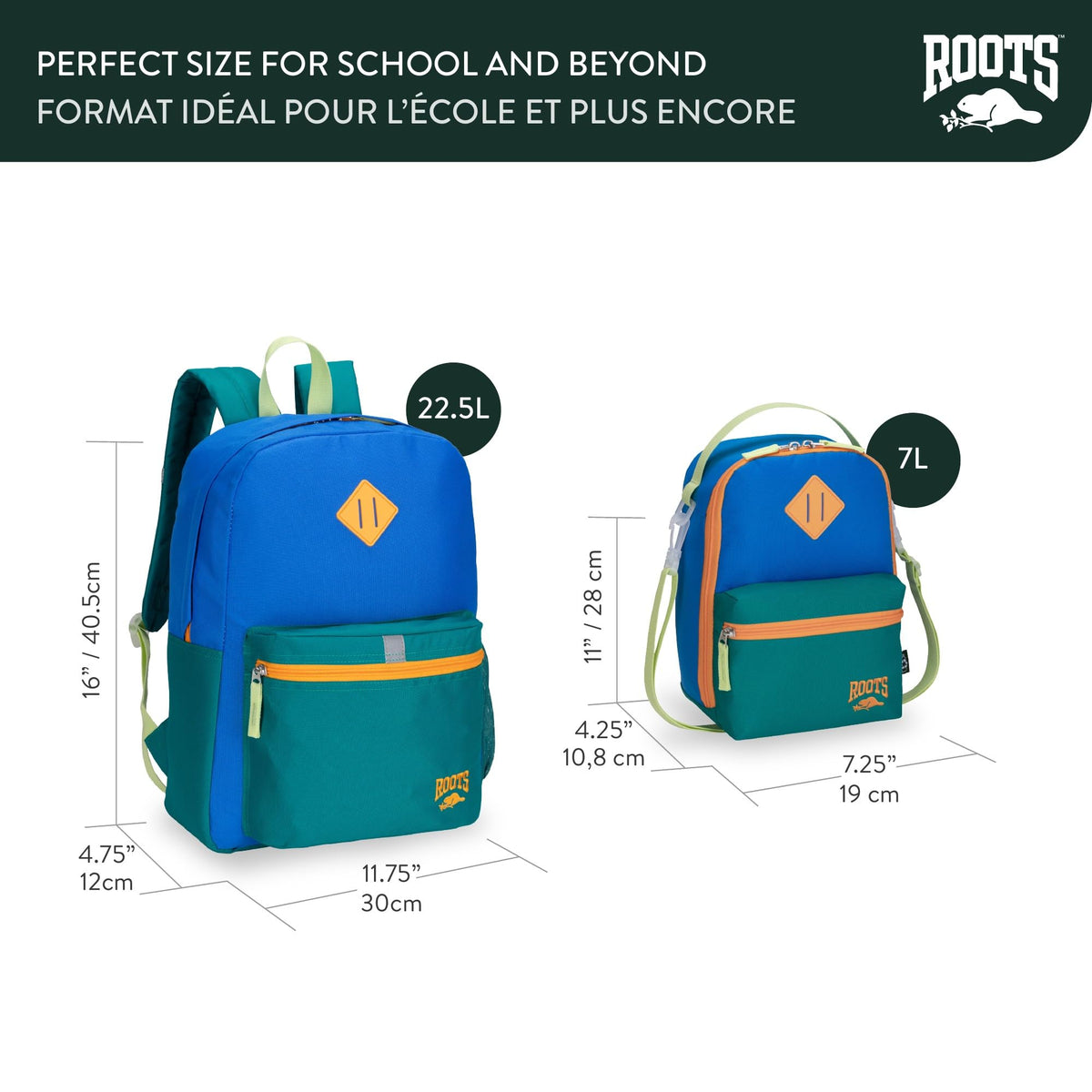 Roots Kids 2-Piece Matching Set, 22.5L Backpack and 7L Lunch Bag