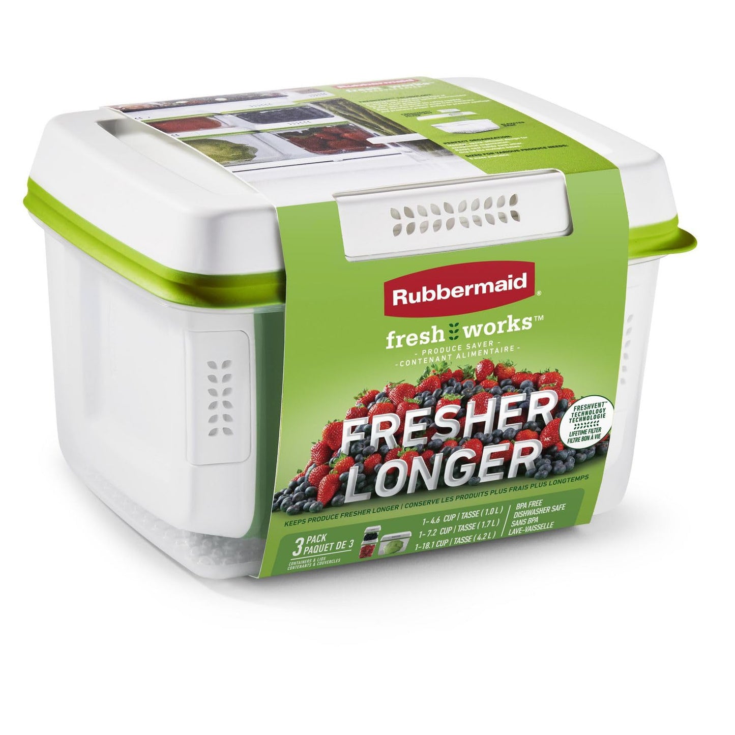 Rubbermaid FreshWorks Produce Saver, Medium and Large Produce Storage Containers, 3 Pack Rubbermaid