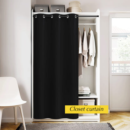 NICETOWN Rideau de porte noir 213 cm de longueur, panneau de séparation de pièce à œillets isolant thermique, rideau de placard, décoration de fenêtre temporaire pour Halloween pour chambre à coucher, 1 panneau, 107 cm de largeur