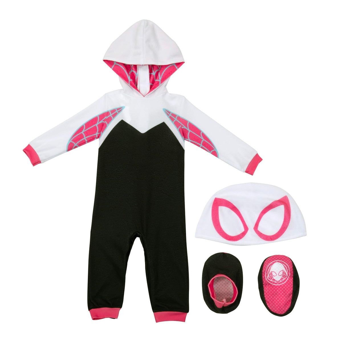 Costume d'Halloween officiel Marvel Spider-Gwen de luxe pour bébé - Tissu Minky premium et chaussons antidérapants (6-12 mois)