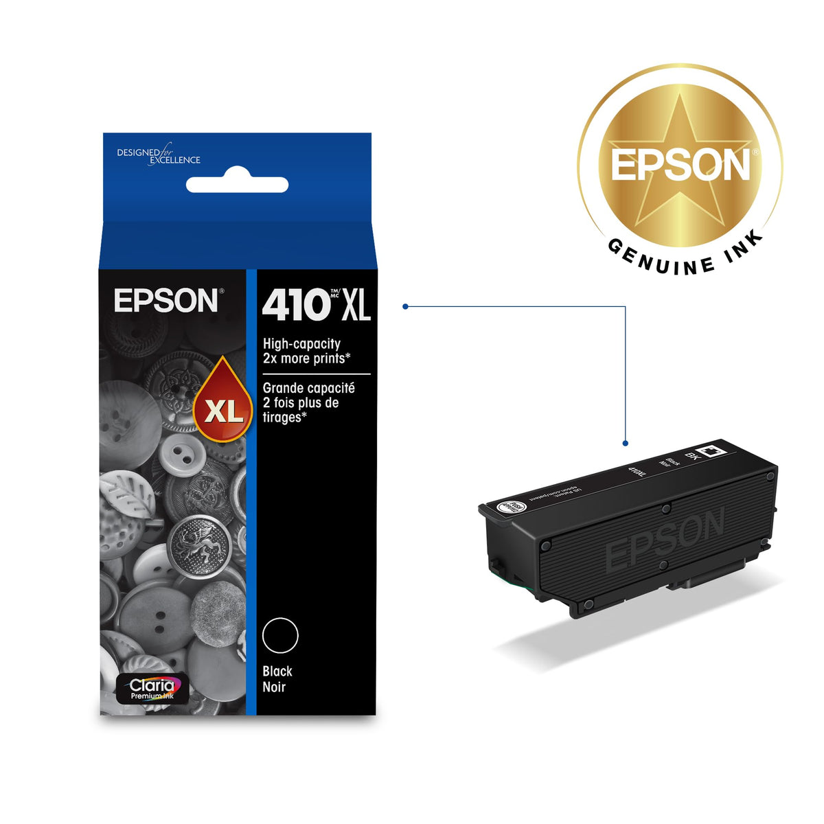 Epson 410XL Genuine High-Capacity Black Ink Cartridge T410XL020