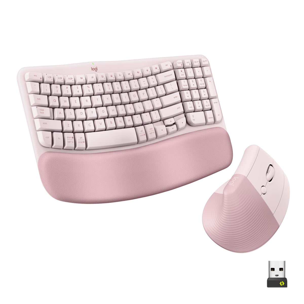 Logitech Wave Keys & Lift Vertical Mouse Ergonomic Wireless Combo - Rose