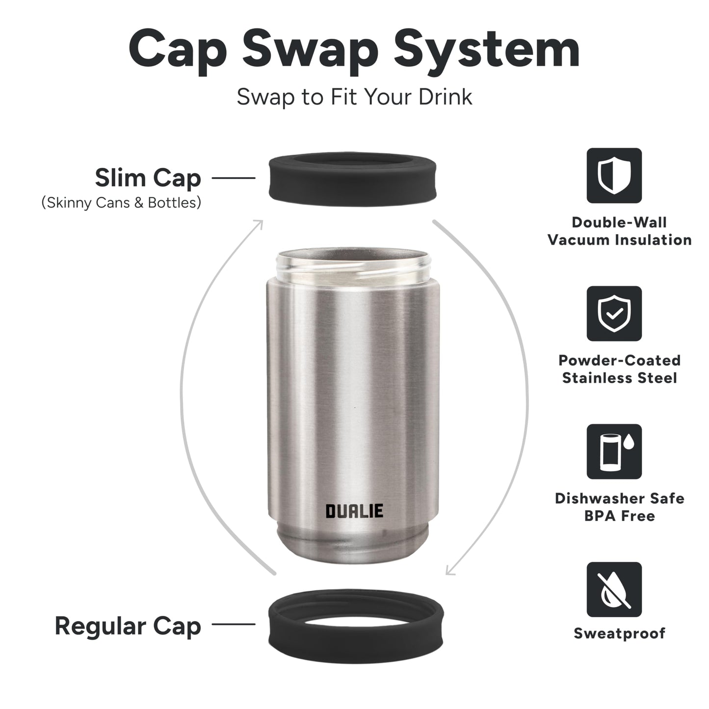 DUALIE 3 in 1 Insulated Can Cooler - Universal Size for 12 oz Cans, Slim Cans, and Bottles - Stainless 🍁 All In One Marketplace Canada