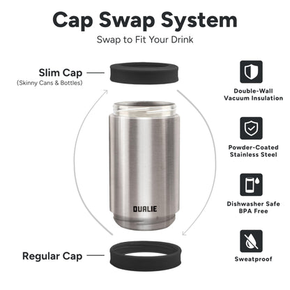 DUALIE 3 in 1 Insulated Can Cooler - Universal Size for 12 oz Cans, Slim Cans, and Bottles - Stainless 🍁 All In One Marketplace Canada