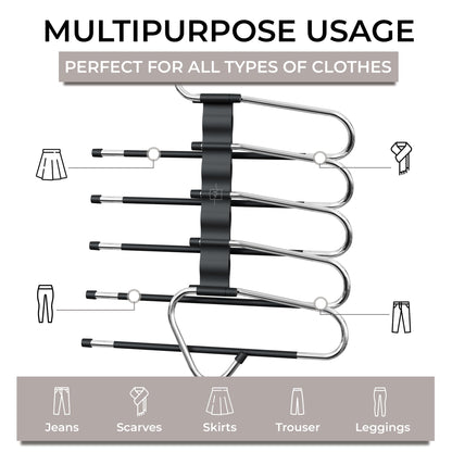 MORALVE Pants Hangers Space Saving - 2 Pack - Non-Slip Multi-Layer Space Saving Hangers - Multifunctional Clothing Rack for Closet Storage - Ideal for Jeans, Trousers, Skirts, Scarves & Slacks (Black) - Available at All In One Marketplace Canada