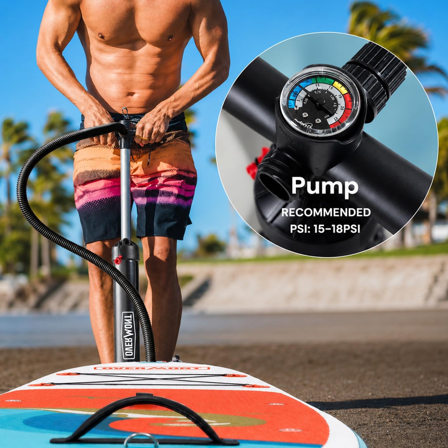 Overmont Inflatable Paddle Board 10'7" x 33" x 6", Extra Wide SUP for Adults & Beginners, 350 lb Stand Up Paddle Board with Adjustable Paddle, Pump, 3 Fins, Leash, Backpack & Repair Kit OVERMONT