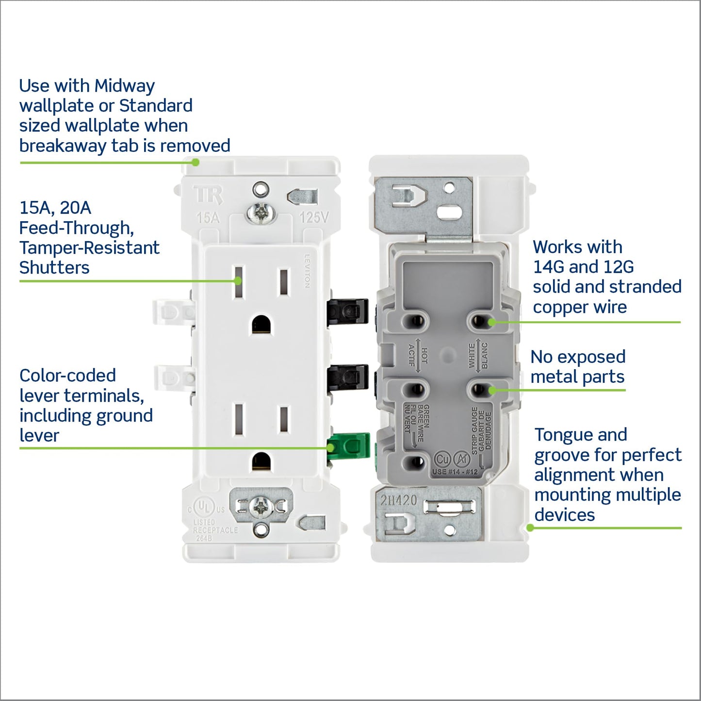 Leviton Decora Edge, 10-Pack, 15 Amp Tamper-Resistant Duplex Wall Receptacle, E5325-0MW, White 🍁 All In One Marketplace Canada Leviton