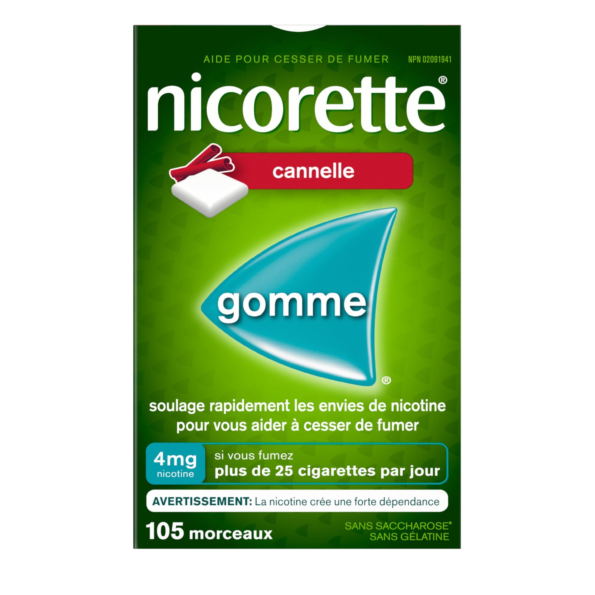 Nicorette 4mg Nicotine Gum, Cinnamon – Quit Smoking Aid with Fast Craving & Withdrawal Relief, Nicotine Replacement Therapy (NRT), 105 Pieces Nicorette