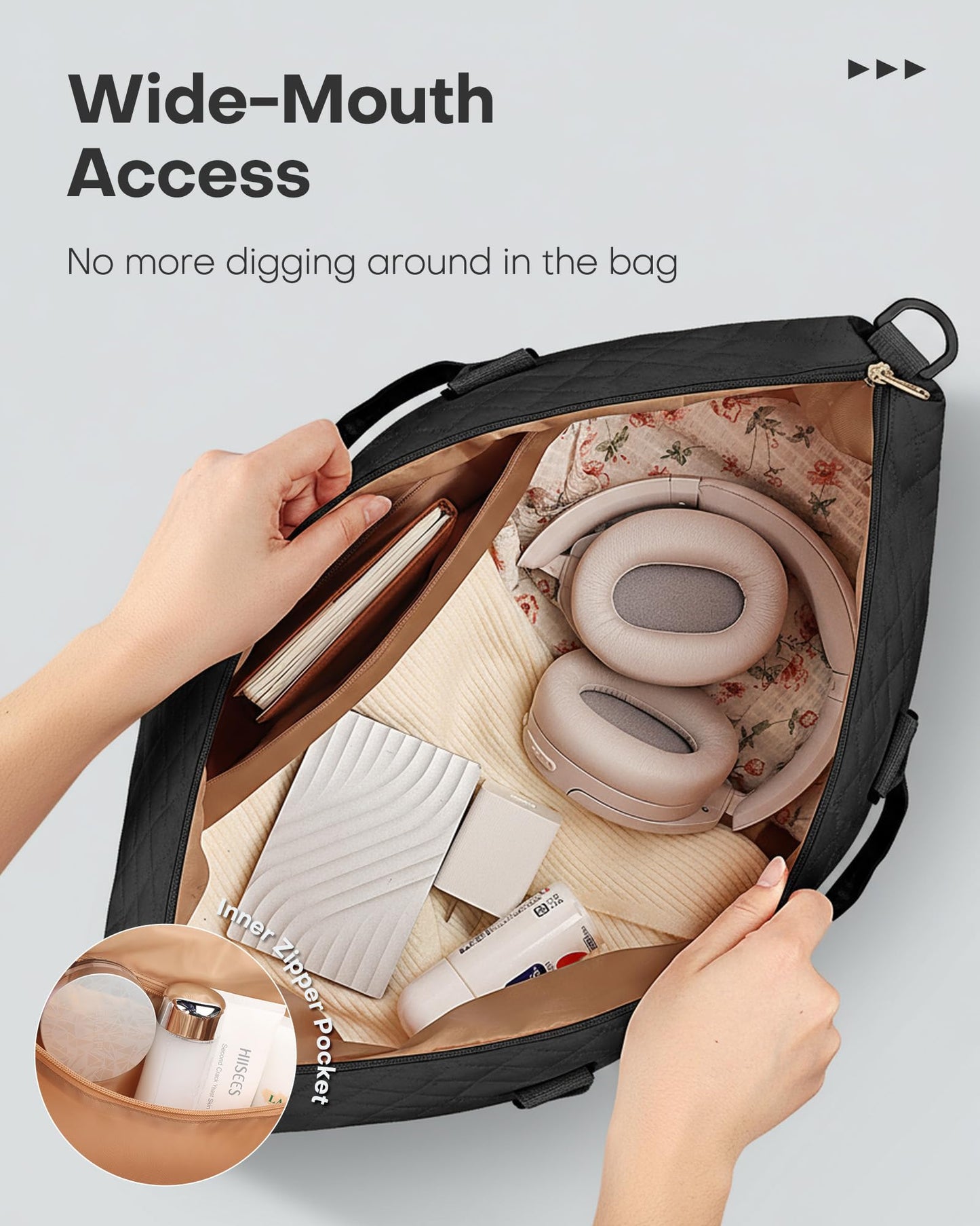 HOTOR Travel Duffel Bag - Large Weekender Bags for Women, Carry On Bag with Shoe Compartment, Overnight Bag with Toiletry Bag for Travel Essentials and Travel Accessories, Black, 34.0 x 45.0 x 20.0 cm - Available at All In One Marketplace Canada