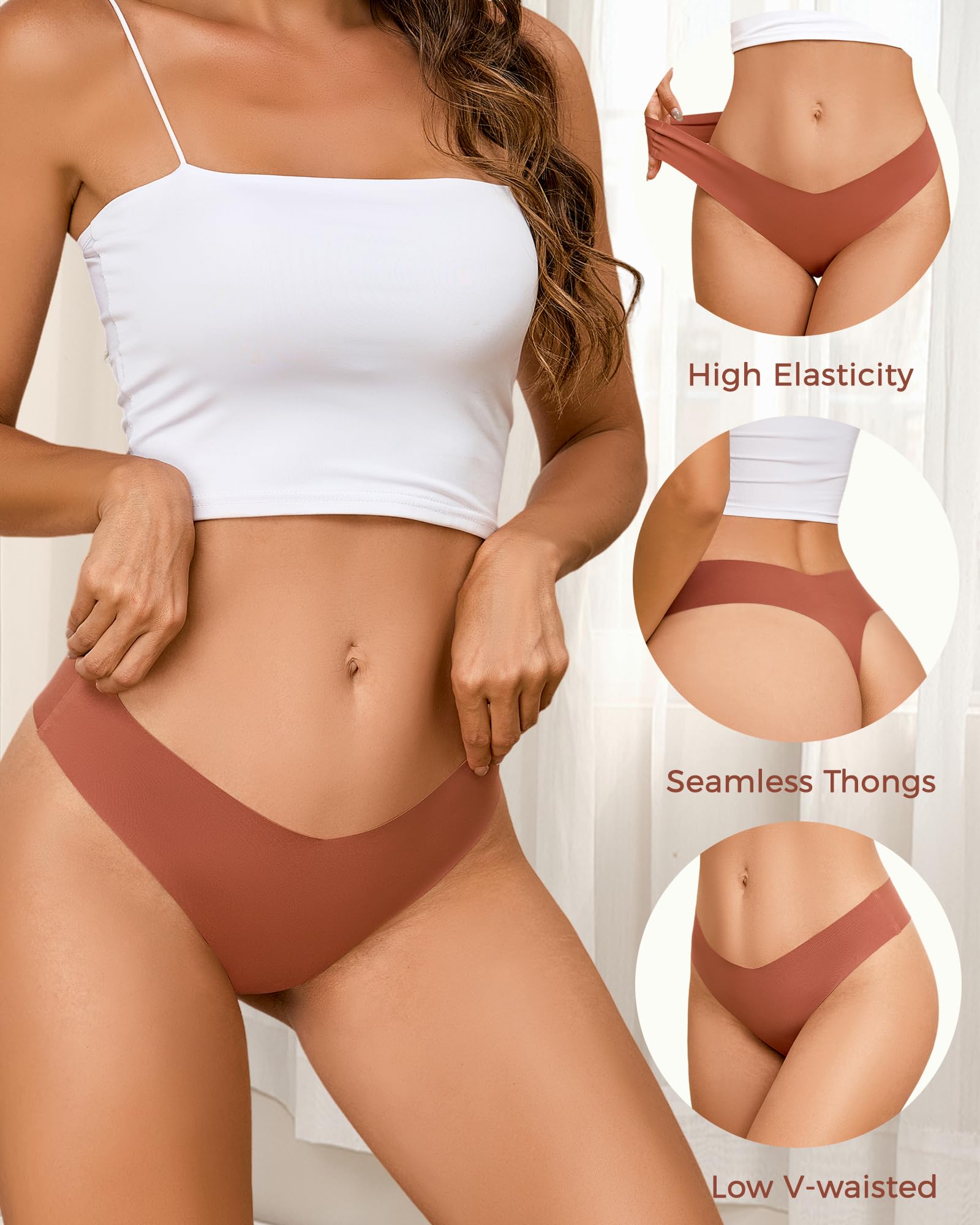 Underwear Womens Seamless Underwear Thongs for Women Sexy No Show V-Waisted Ladies Tangas Panties 6 Pack