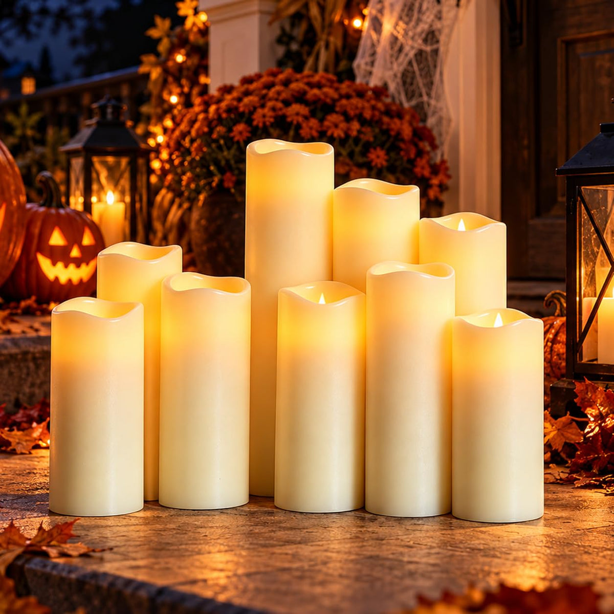 9 Pack Ivory Real Wax Flameless Candles, Gradient Height LED Taper Candles with Realistic Flickering Flame, 2 Remote Control Battery Operated Candles for Home, Wedding, Holiday Decor 🍁 All In One Marketplace Canada