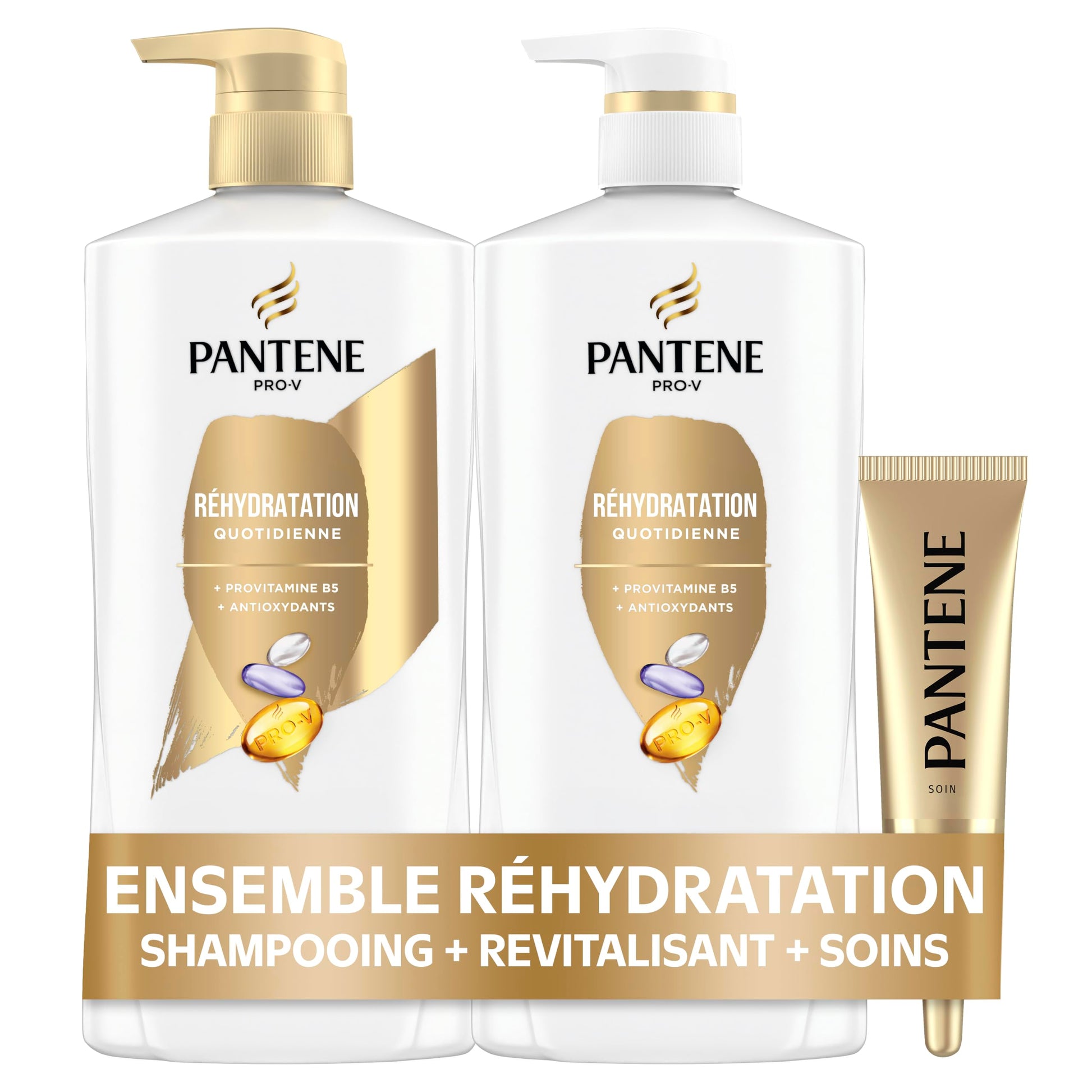 Pantene Shampoo 820 mL, Conditioner 745 mL and Hair Treatment 15 mL Set, Daily Moisture Renewal For Dry Hair, Safe For Color-Treated Hair, 1.58 L Total - Available at All In One Marketplace Canada