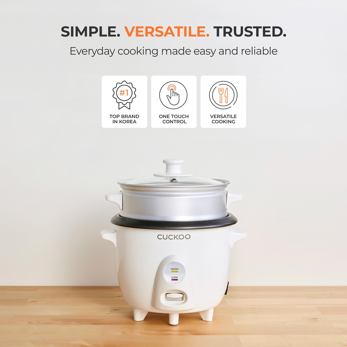 CUCKOO One Touch Rice Cooker 3-Cup (Uncooked) / 6-Cup (Cooked), Mini Rice Cooker & Warmer with Steamer Tray, Versatile Grain Cooker, Soup Maker, Auto Keep Warm, White (CR-0301C) CUCKOO