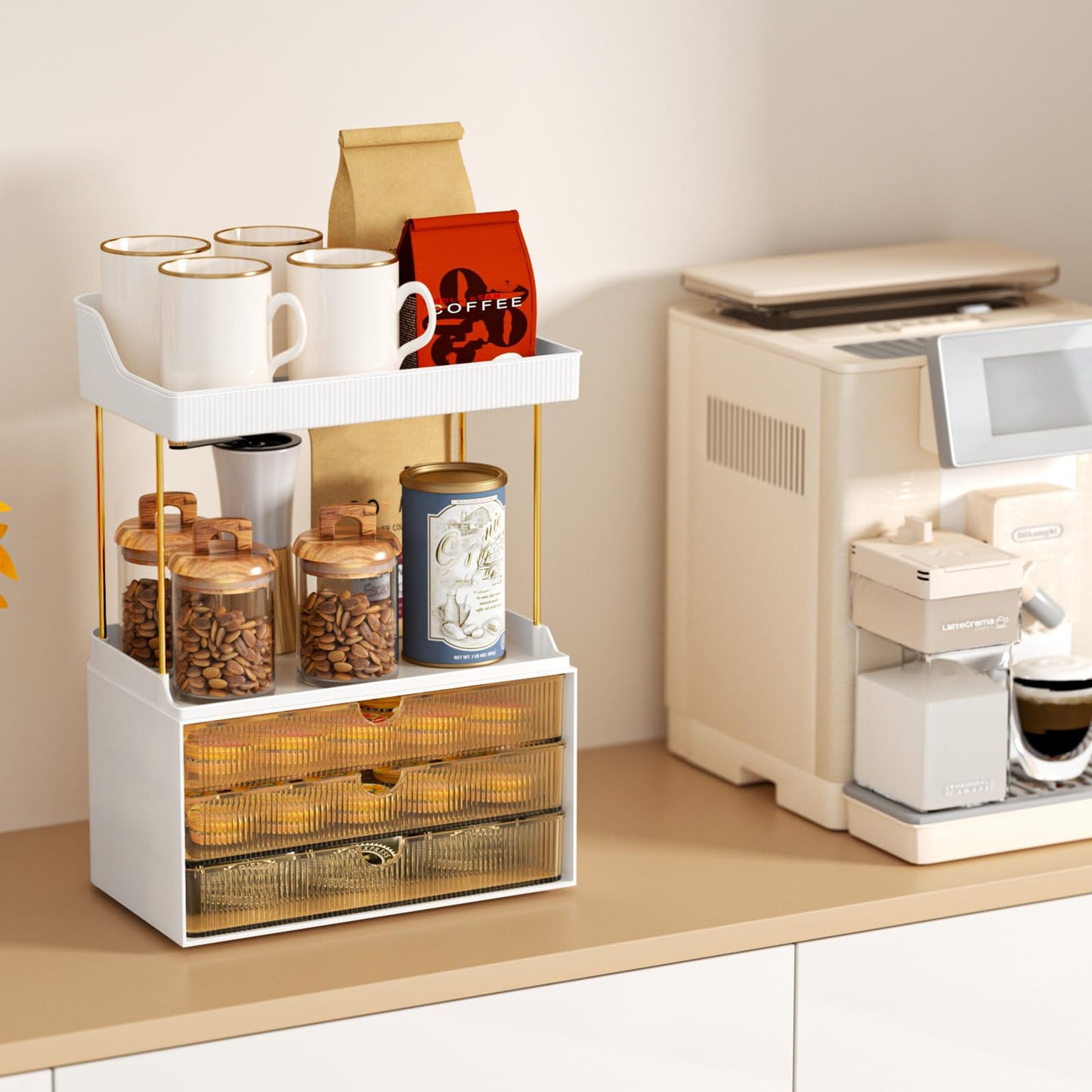 StorBin 3 Large Drawers Makeup Organizer - 5 Tier Bathroom Counter Organizers and Storage, Versatile Perfume Vanity Organizer, Ideal for Cosmetic, Large Skincare, Face Mask, Office Supplies, Amber - Available at All In One Marketplace Canada