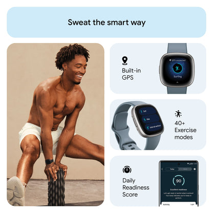 Google Fitbit Versa 4 Fitness Smartwatch with Daily Readiness, Gps, 24/7 Heart Rate, 40+ Exercise Modes, Sleep Tracking and More, Waterfall Blue/platinum, One Size (S and L Bands Included)