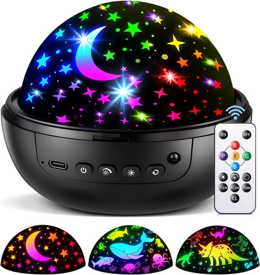 PIKOY Night Light for Kids,93 Lighting+3 Films Star Projector Night Light, Dimmable Remote Star Lights, 360° Sensory Projector Nightlight Glow in the Dark Stars, Toddler 3 Year Old Boy Toys for 3-5
