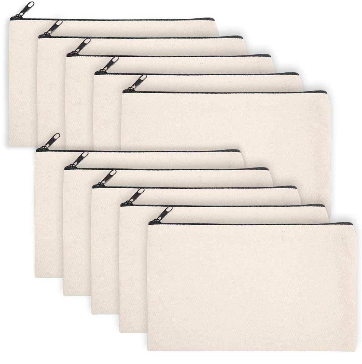 Legigo 10 Pack Blank Canvas Bags Zipper Pouch Makeup Bags Pencil Pouch Bulk