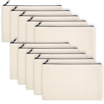 Legigo 10 Pack Blank Canvas Bags Zipper Pouch Makeup Bags Pencil Pouch Bulk