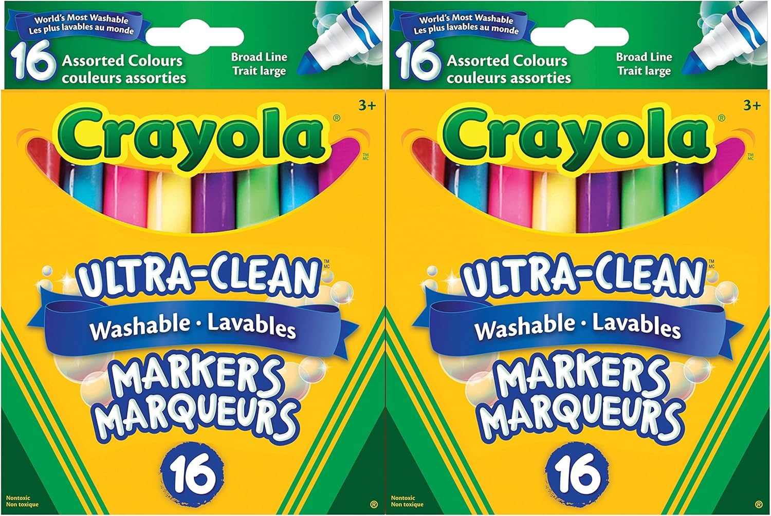 Crayola Ultra-Clean Washable Broad Line Markers (2 Boxes), Bulk Classroom Markers for Kids, 16 Colours, Teacher Must Haves Wishlist, Bulk School Supplies