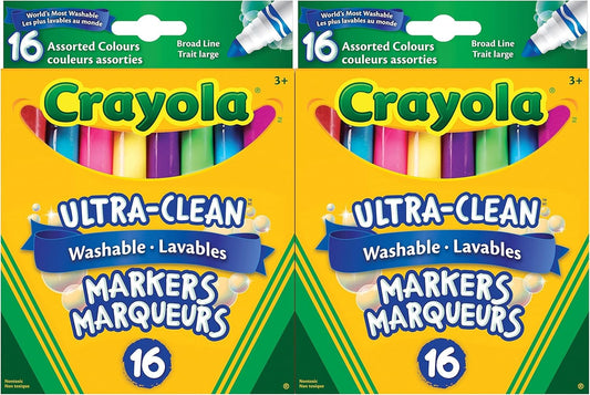 Crayola Ultra-Clean Washable Broad Line Markers (2 Boxes), Bulk Classroom Markers for Kids, 16 Colours, Teacher Must Haves Wishlist, Bulk School Supplies