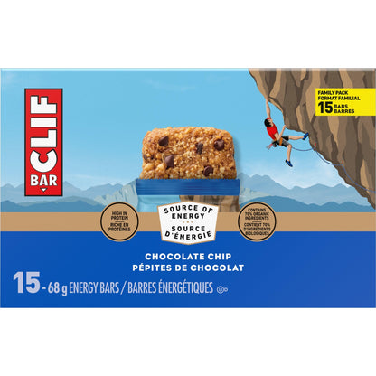 CLIF BAR Chocolate Chip Energy Bars - High Protein, 70% Organic, 15-Count Pack (1.02 kg)