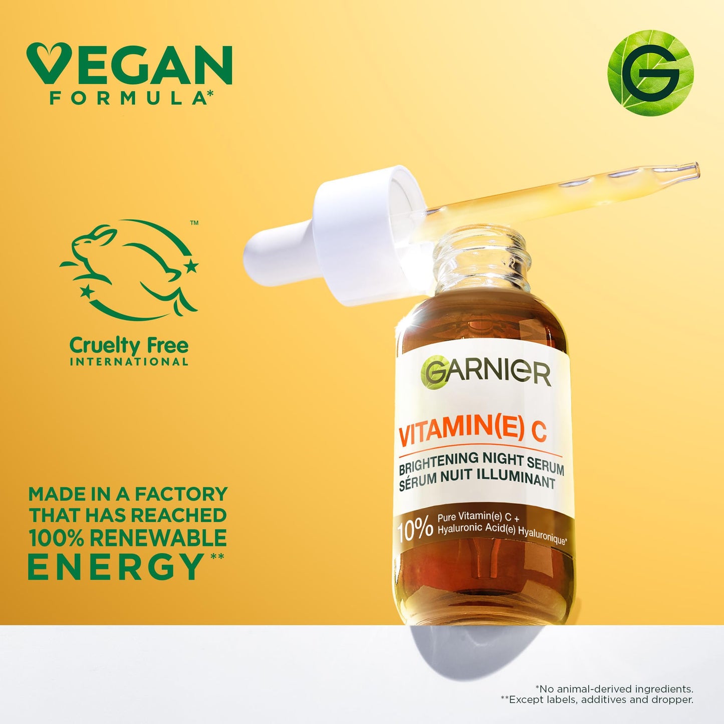 Garnier SkinActive Brightening Night Vitamin-C Serum, with Hyaluronic Acid, Brightens & Smoothens Skin in just 3 Nights, for All Skin Types, even Sensitive Skin - 30ml