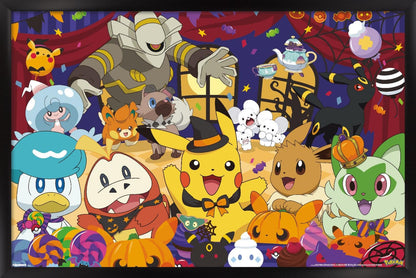 Pokémon: Halloween Party- Group Wall Poster, 34L" x 22.4W", Black Framed Version