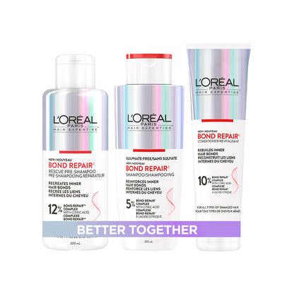L'Oréal Paris Hair Expertise Bond Repair Shampoo and Conditioner Set with Hair Treatment, Citric Acid for Hair Breakage, 3x Pieces (Pre-Shampoo, Shampoo, Conditioner) - Available at All In One Marketplace Canada