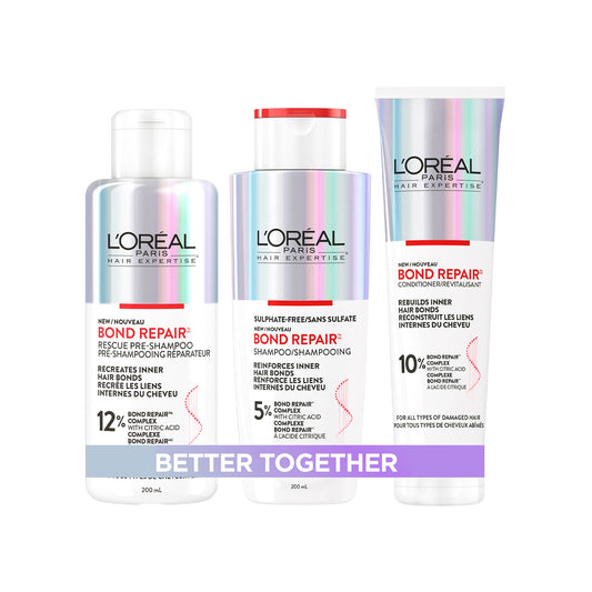 L'Oréal Paris Hair Expertise Bond Repair Shampoo and Conditioner Set with Hair Treatment, Citric Acid for Hair Breakage, 3x Pieces (Pre-Shampoo, Shampoo, Conditioner) - Available at All In One Marketplace Canada