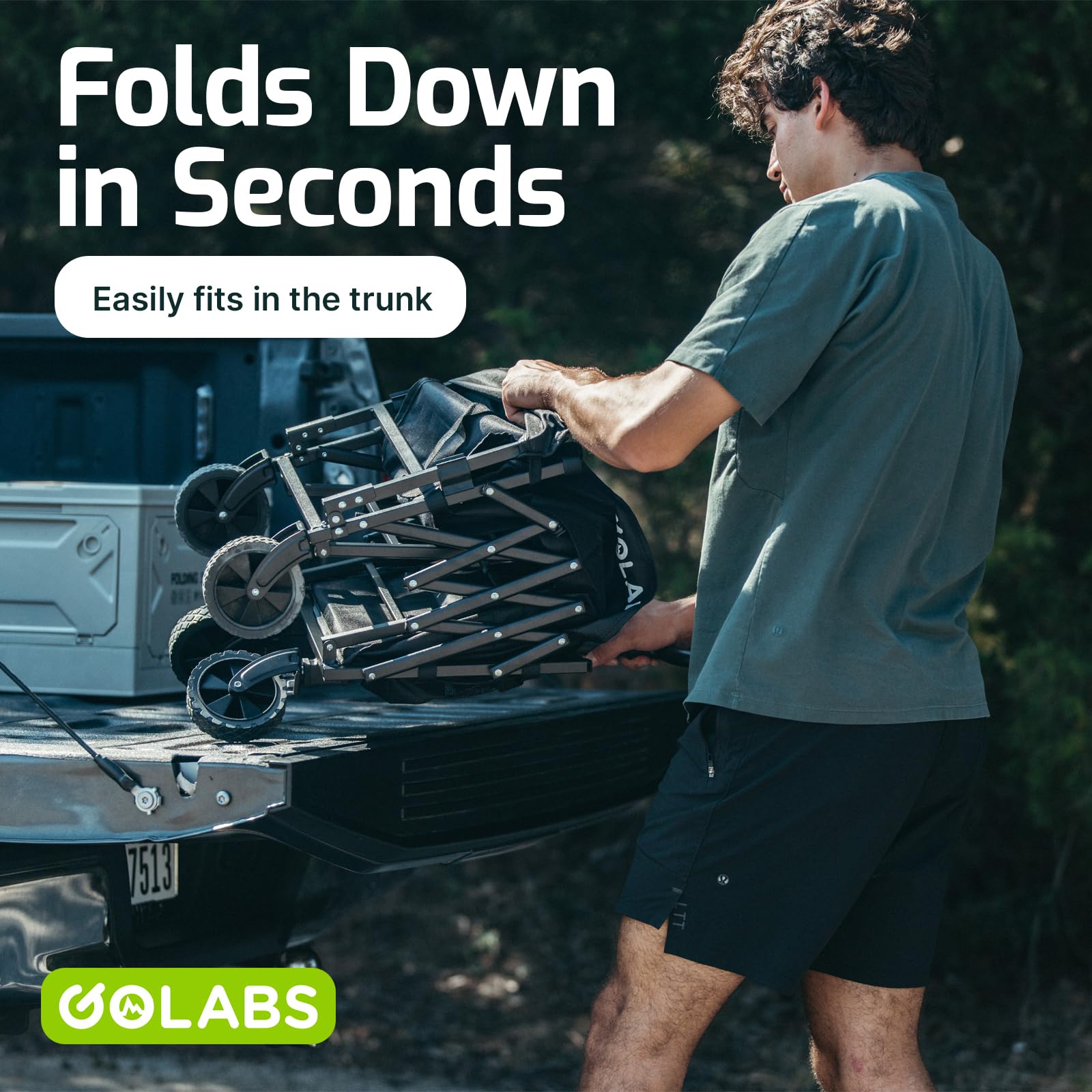 Golabs Collapsible Wagon Cart Max 350lb Load & Expandable Storage 100L, Double Bearing Design for Flexible Steering, Foldable Heavy Duty Garden Cart with 2 Cup Holders for Groceries, Garden & Camping - Available at All In One Marketplace Canada