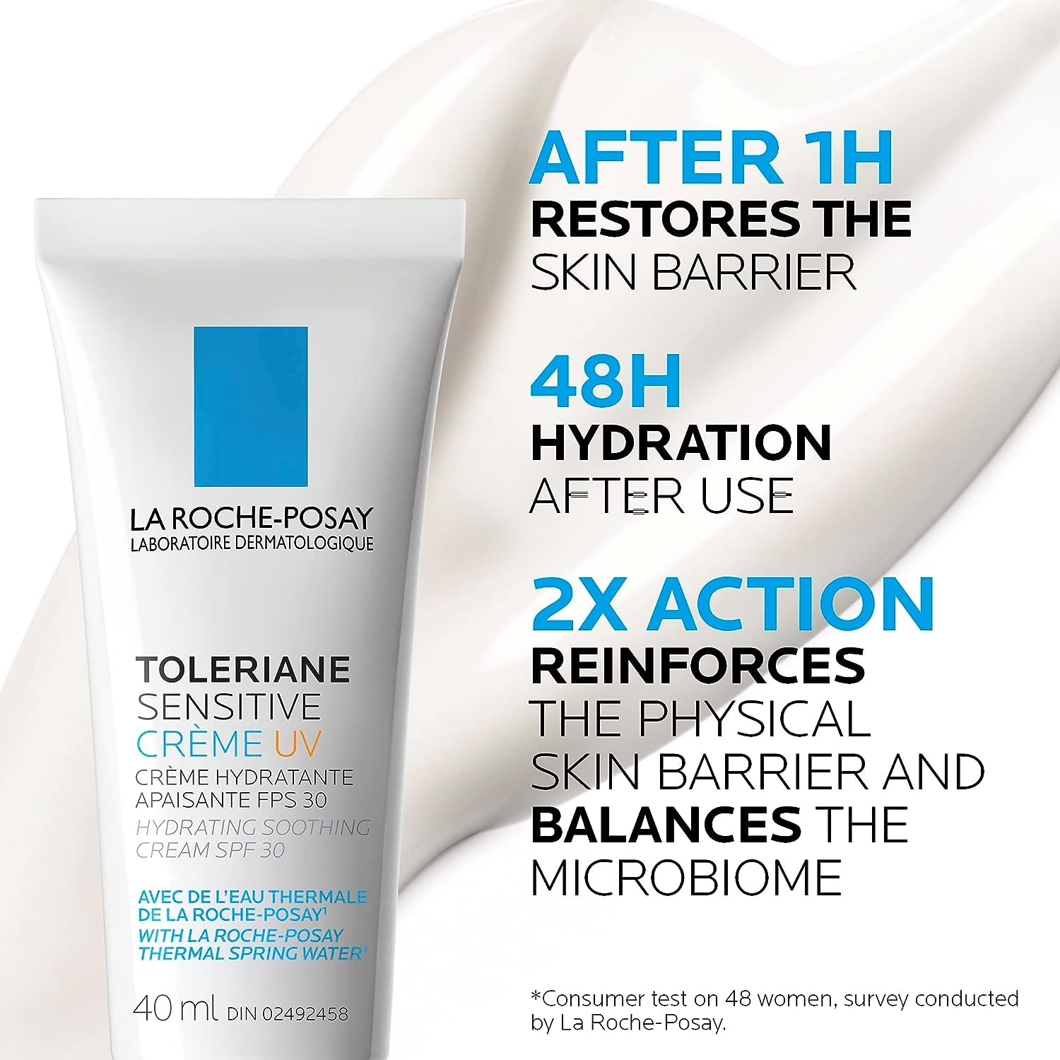 La Roche-Posay Face Moisturizer with SPF 30 for Sensitive Skin, Toleriane Sensitive UV Facial Lotion, Hydrating & Soothing Moisturizer with Thermal Water, Recommended by Dermatologists, 40 ml.