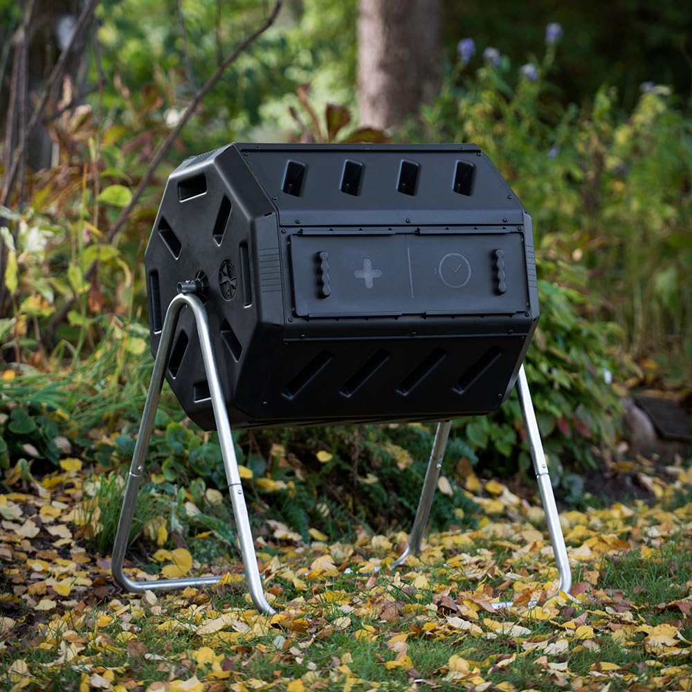FCMP Outdoor IM4000 Dual Chamber Tumbling Composter Canadian-Made, 100% Recycled Resin - Outdoor Rotating Compost Tumbler Bin for Garden, Kitchen, and Yard Waste, Black (37 Gallon) FCMP Outdoor