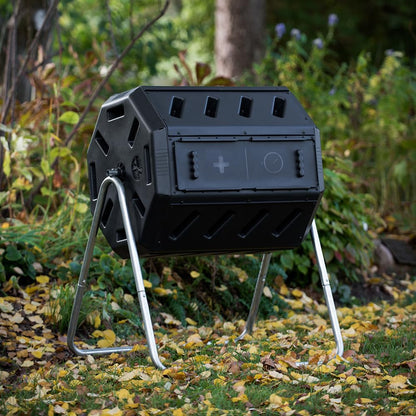 FCMP Outdoor IM4000 Dual Chamber Tumbling Composter Canadian-Made, 100% Recycled Resin - Outdoor Rotating Compost Tumbler Bin for Garden, Kitchen, and Yard Waste, Black (37 Gallon) FCMP Outdoor