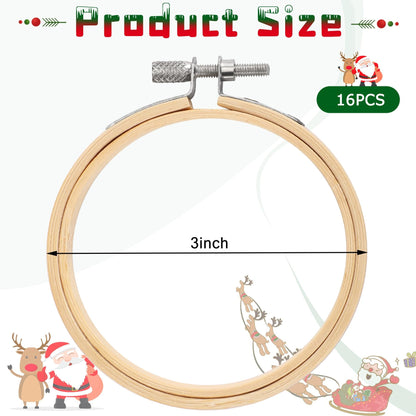 FEBSNOW 12 Pieces 3 Inch Embroidery Hoops Adjustable Bamboo Circle Cross Stitch Hoop Ring Bulk Wooden Round Embroidery Hoop for Art Craft Handy Sewing and Christmas Decoration 🍁 All In One Marketplace Canada