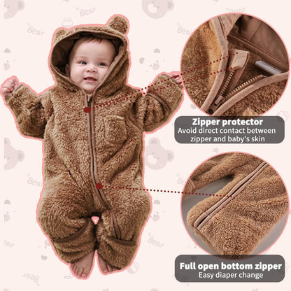 AiWMGL Newborn Baby Bear Fleece Footed Hooded Jumpsuit 🍁 All In One Marketplace Canada
